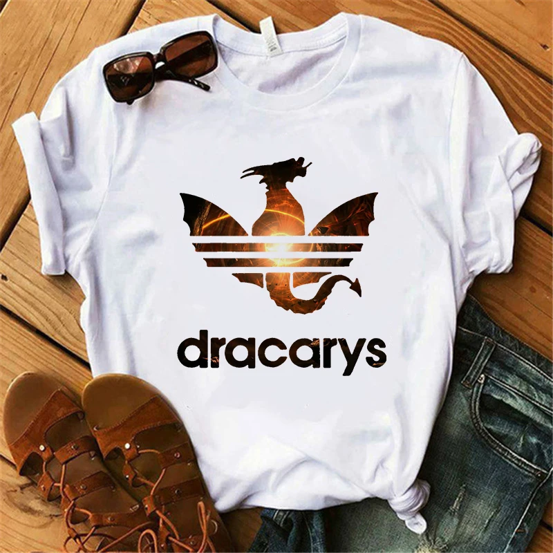 Showtly Dracarys GAME OF THRONE Female T Shirt Women Summer Dragon Print White Casual Plus Size Streetwear Fashion T shirt