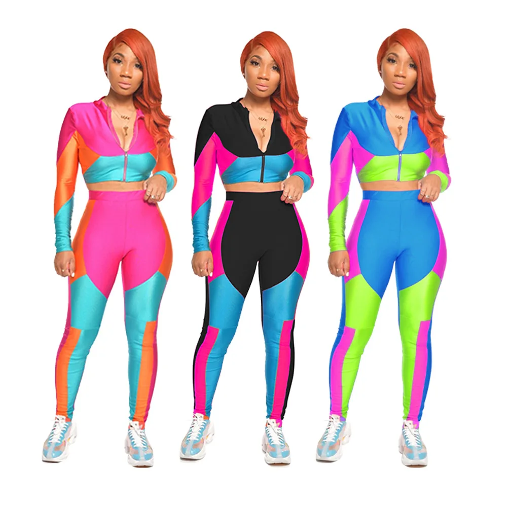 Adogirl цветной лоскутный женский спортивный комплект из двух предметов топы на