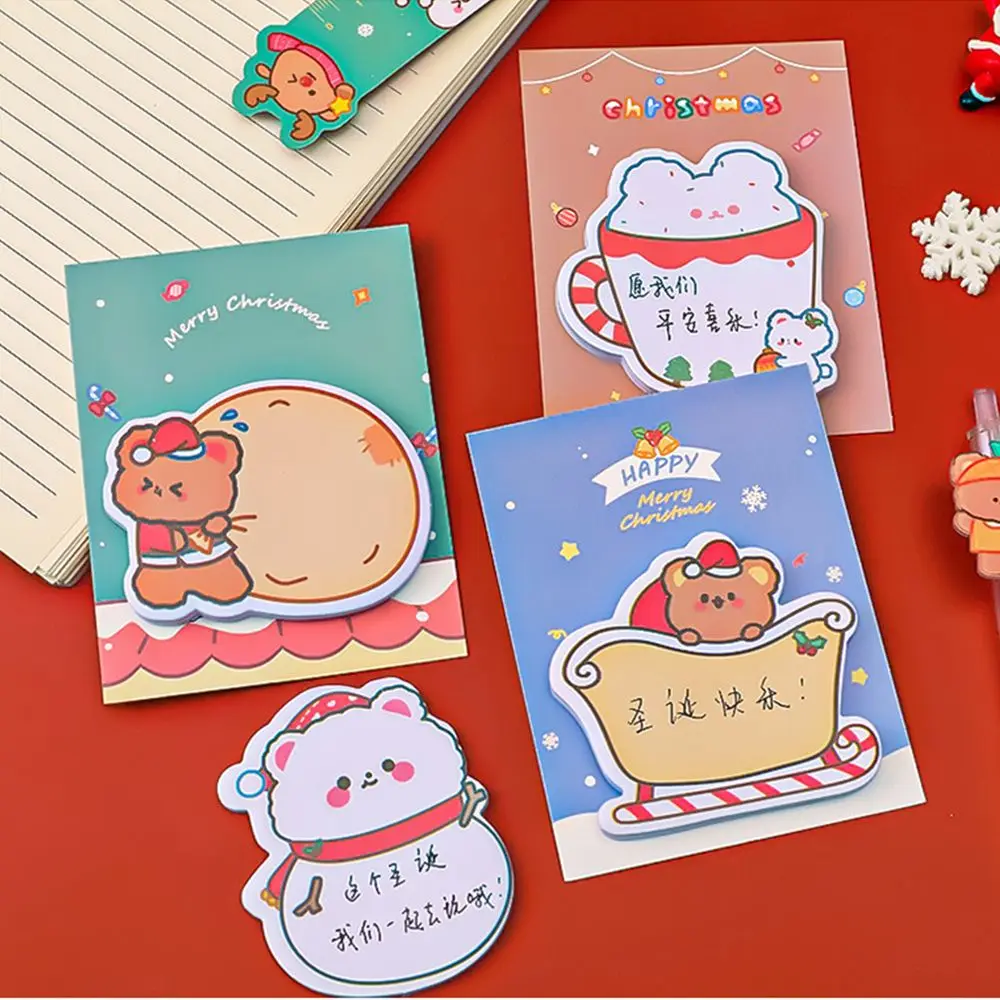 

30 Sheets Christmas Sticky Notes Cute Kawaii Cartoon Adhesive Notepad Snowman Memo Pad Office Supplies School Stationery