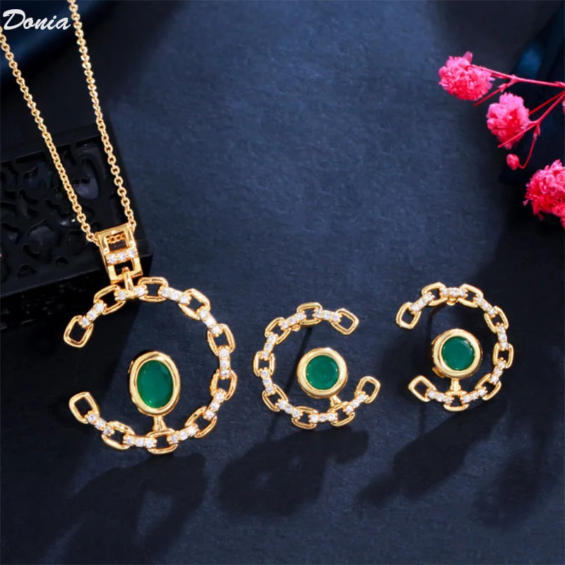 

Donia jewelry European and American luxury fashion chain AAA zircon emerald necklace earrings set accessories