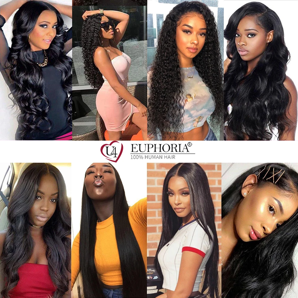 

Brazilian Kinky Curly Human Hair 13x1 T/L Lace Part Straight Body Wave Remy Hair Wigs Natural Black Color 150% Density EUPHORIA