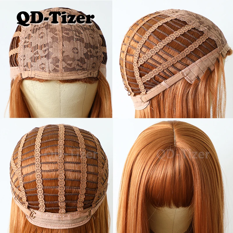 

QD-Tizer Hair Natural Straight Synthetic Hair Wig Dark Orange Glueless Synthetic None Lace Wig For Fashion Women