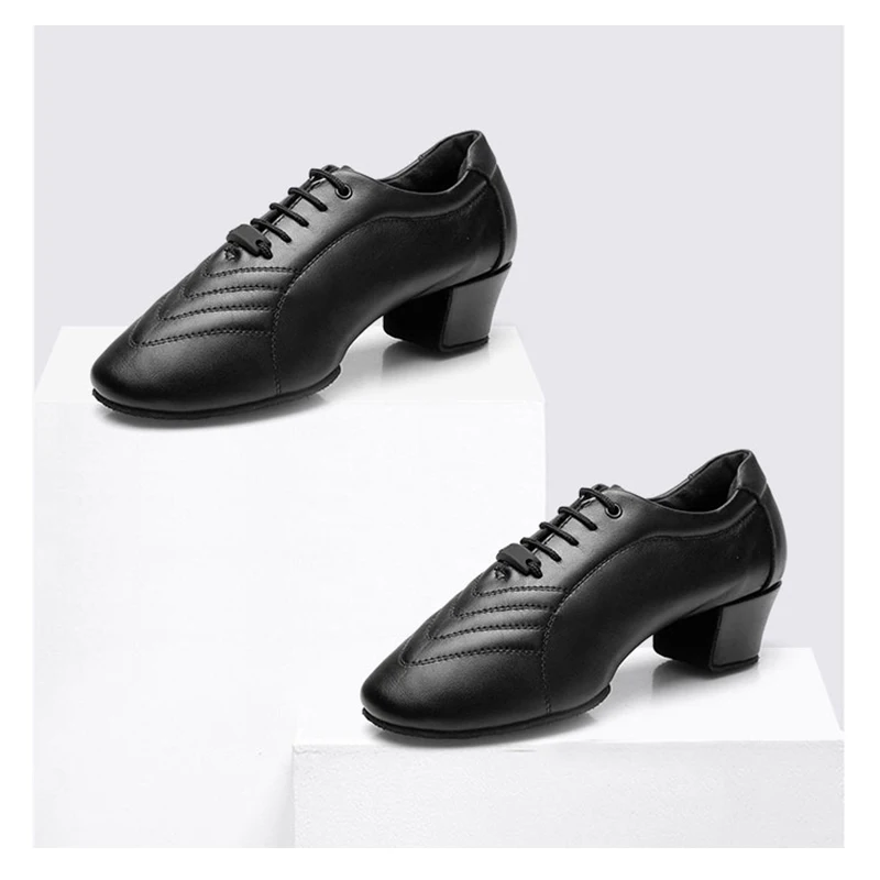 SWDZM Modern Dance Shoes Genuine Leather Black Tango Ballroom Latin Dance Shoes Men's Professional Dancing Shoes Adults Indoor