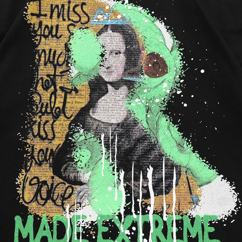 

Hip Hop T Shirt Men Cotton Graffiti Mona Lisa Print T-shirts Women Harajuku Baggy Camisetas O-Neck Casual Couple Tops Streetwear