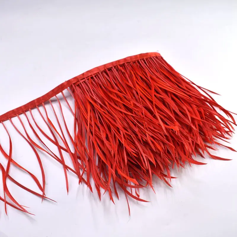red 1 м кожа розовый гусиные перья отделка бахрома швейная одежда 6-" DIY натуральные волосы перья ленты вечерние свадебные украшения - Цвет: red