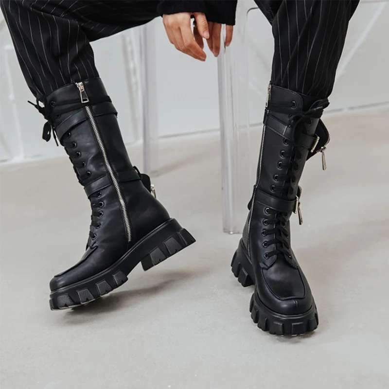 Coolcept/Новинка Красивые женские сапоги до середины икры Женская зимняя обувь из