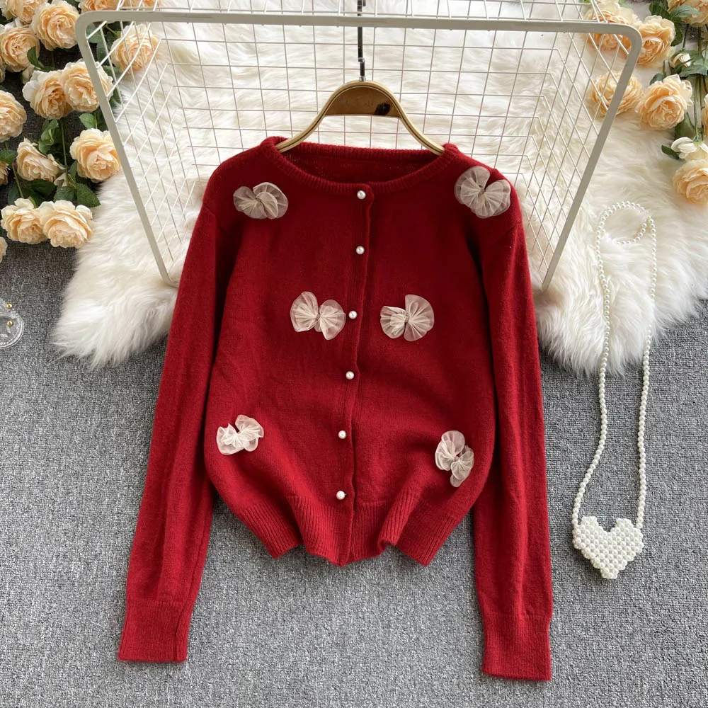 

VANOVICH Korean Japan Style Bowknot Casual Design Fashion Sweater 2021 Autumn and Winter New Cute Cardigan