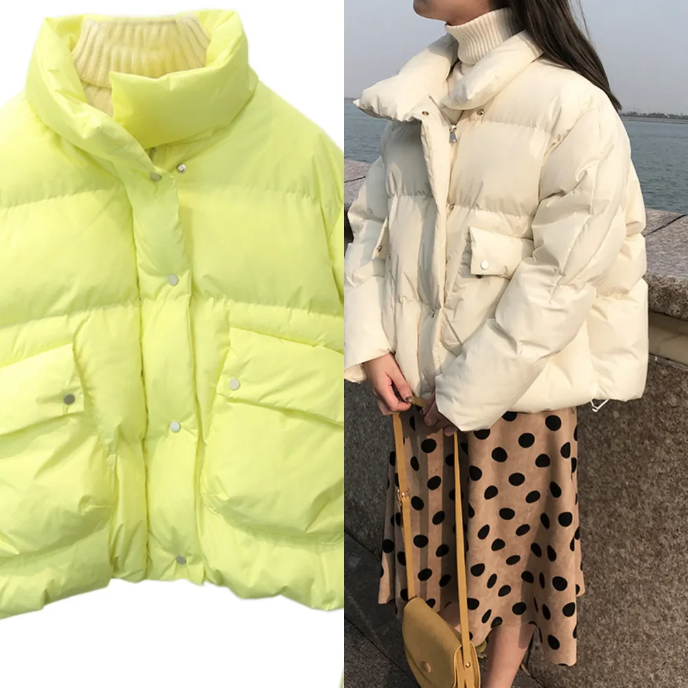 

2020 Winter Coat Women Short Padded Jacket Thick Big Pocket Laides Fashion Size Purple Cotton-padded Women 3 Color