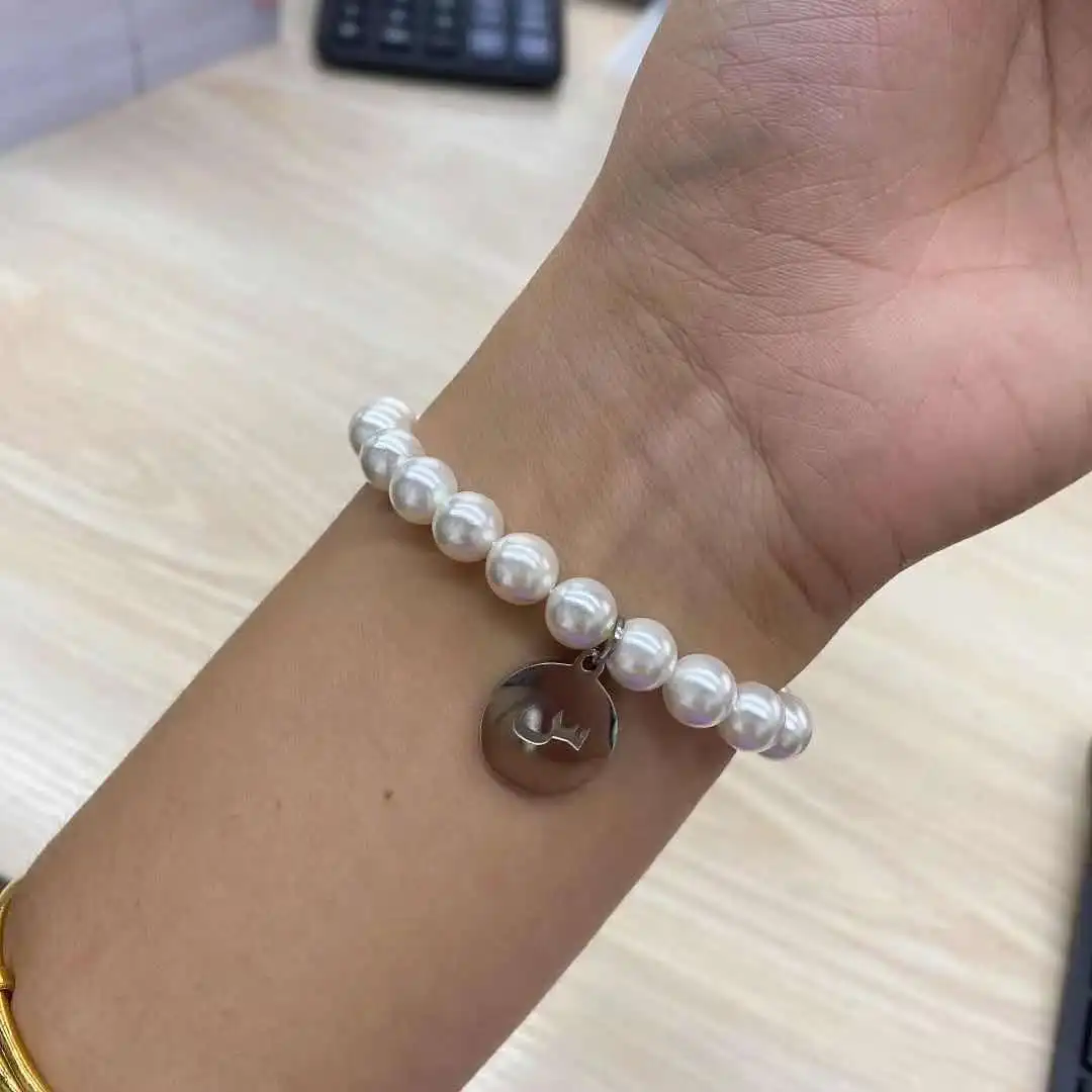 

Quality Natural Freshwater Pearl Bracelet For Women Custom Initial Arabic Letter Bracelet Jewelry Personalized Gift 8MM Pearl