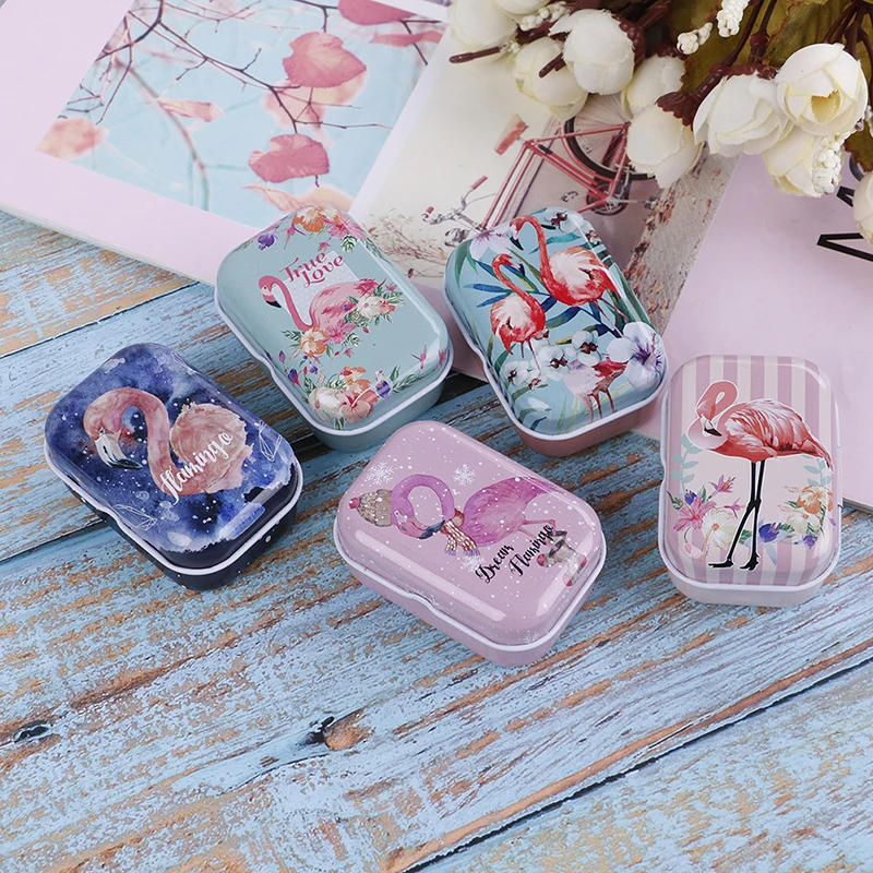 

Portable Mini Flamingo Metal Rectangle Round Pill Box Drug Holder Medicine Tablet Capsule Box Container Storage Travel