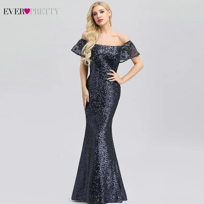 Sexy Sequined Evening Dresses Long Ever Pretty Off The Shoulder Ruffles Formal Party Gowns Little Mermaid Dresses Robe De Soiree