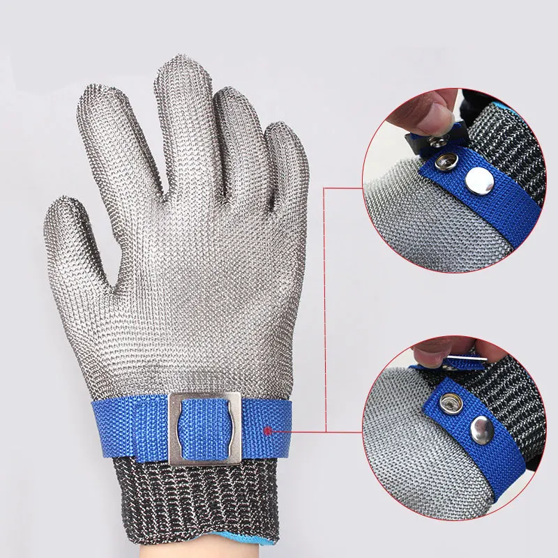 

AS Outdoor Safety Anti-cut Stainless Steel Wire Gloves Fishing Cut-Ressistant Stab Metal Mesh Butcher Protect Meat Gloves