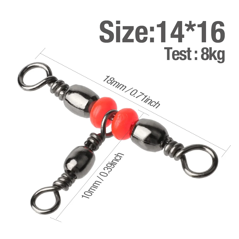 Size 14x16 DONQL 10/20 штук прокатный поворотные рыболовные разъем цилиндрический подшипник кольцо 3 Way рыболовный крючок приманкой с бусины рыболовные снасти - Цвет: Size 14x16