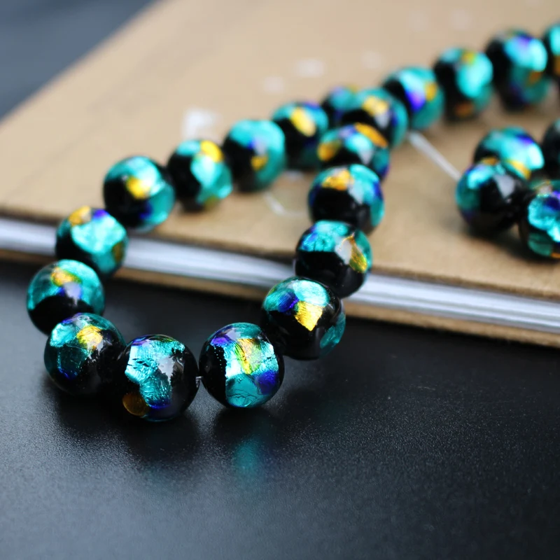 10 шт. 12 мм лэмпворк стеклянные Бусины Бирюзовая синяя фольга с синими оранжевыми