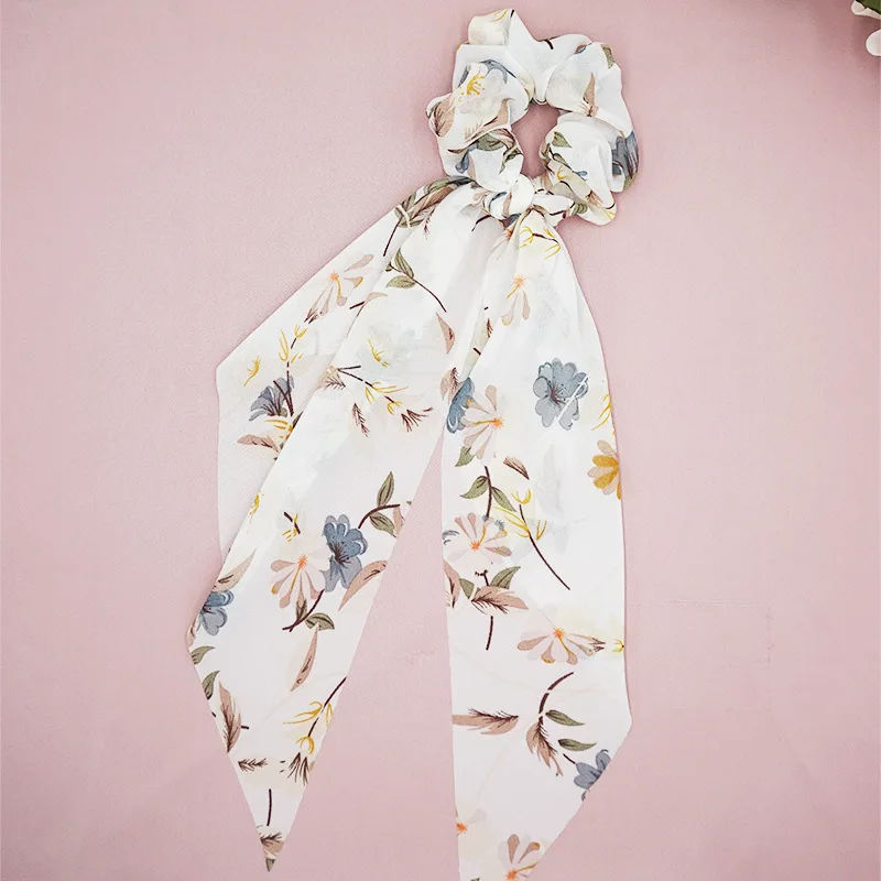 

Summer Hair Band Ladies Hair Ring Streamers Small Floral Prints Ponytail Long Hair Ring Streamers Hair Accessories Women Fashion