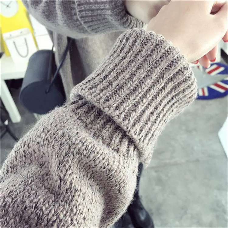 

Autumn and winter new Korean version of solid color sweater women loose half high collar mid-length thick sweater pullover women