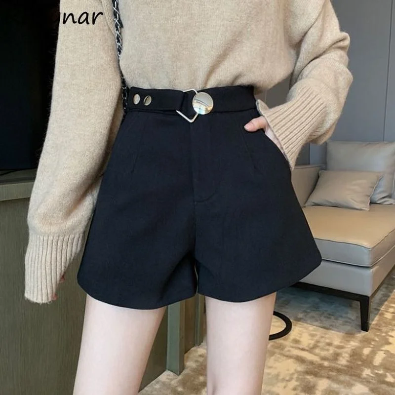 

Shorts Women Winter New Arrive Wide Leg Trousers Warm All-match Solid Design Casual Street Wear Vintage Popular Feminino Ins Hot