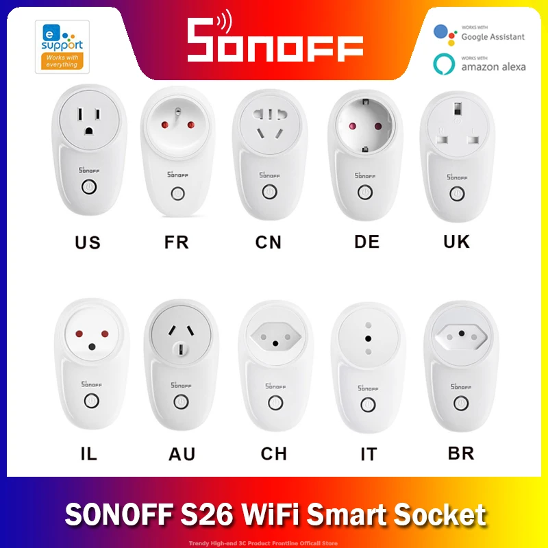 SONOFF S26 WiFi Smart Socket EU/US/UK/CN/AU Wireless Plug Power Sockets Smart Home Switch Work With Alexa Google Assistant IFTTT