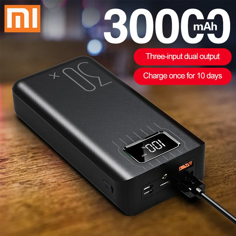 Xiao mi QC 3,0, Дополнительный внешний аккумулятор, 30000 мА/ч, два USB, портативное зарядное устройство, литий-полимерный аккумулятор, Аксессуары для мобильных телефонов, для Xiaomi mi, Iphone, LG