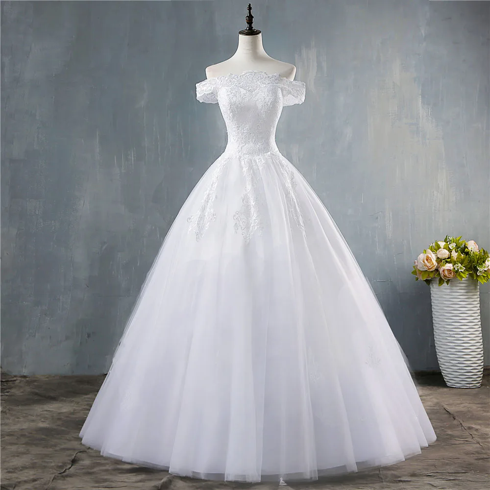 Ivory Floor Length ZJ8150 ZJ9150 новые белые свадебные платья цвета слоновой кости с открытыми плечами для невесты с большим кружевным шлейфом и кружевной каймой - Цвет: Ivory Floor Length