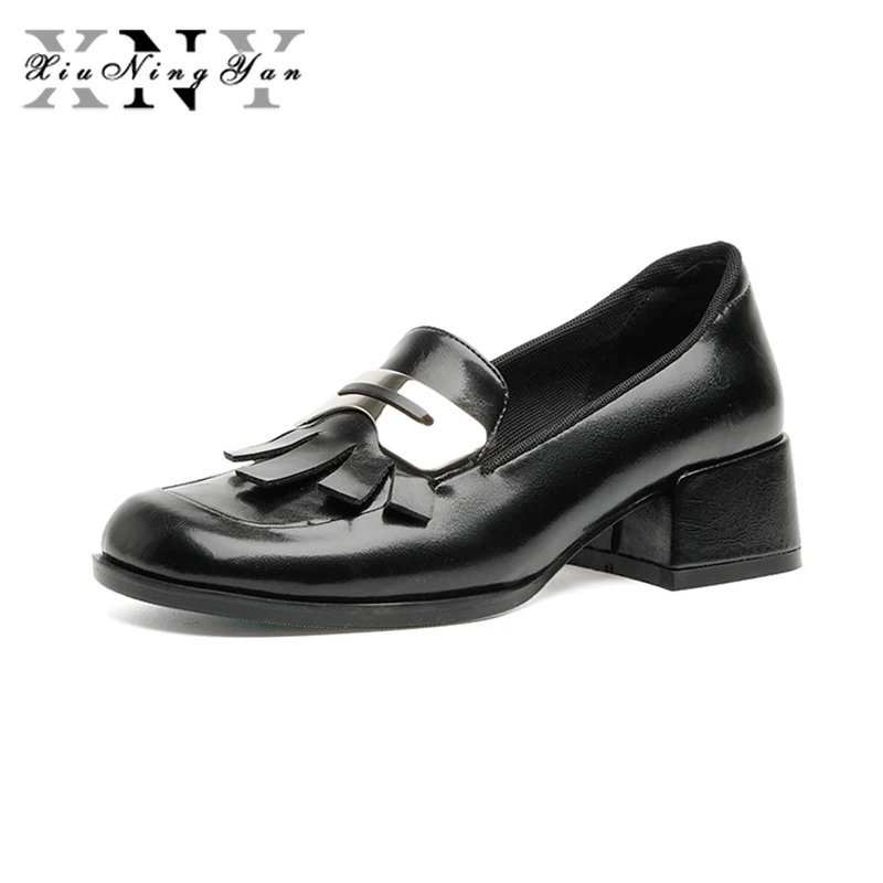 

Xiuningyan/2021; Модные женские туфли-лодочки из натуральной кожи; Обувь на плоской подошве в стиле ретро с кисточками; Классические модельные туфл...