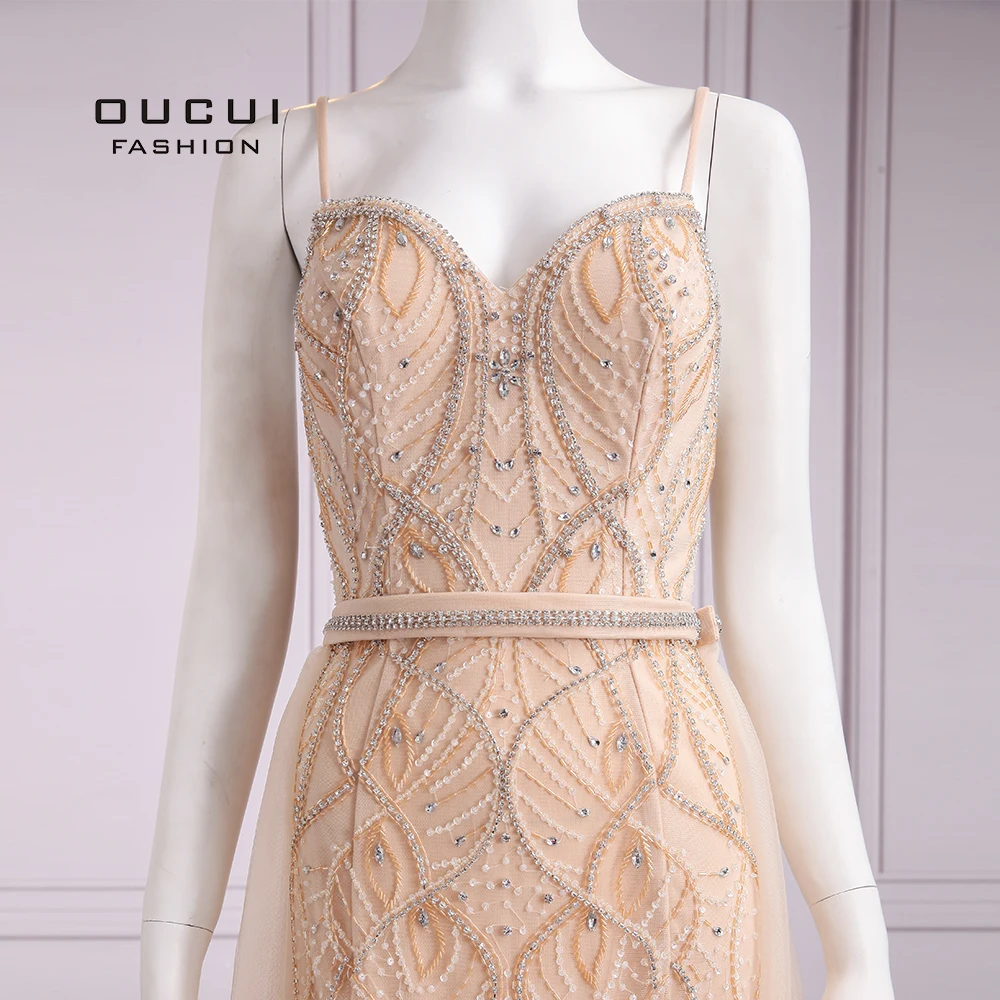 

Oucui Dubai Luxury Sexy Evening Dresses Long Sweetheart Pearls Crystal Nude White Backless Mermaid Evening Gowns Robe OL103332