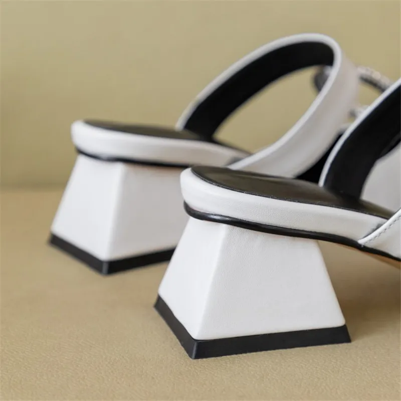 Мюли PXELENA женские со стразами Дизайнерские летние тапочки из натуральной кожи на