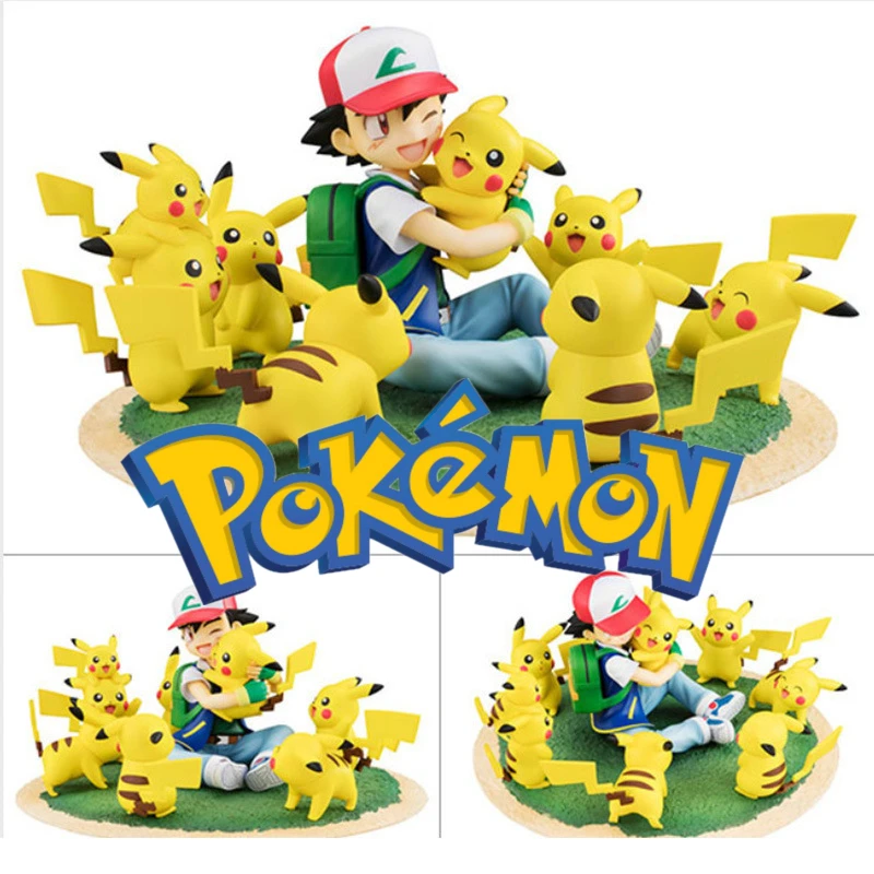 

Pokemon A group of Pikachu and Xiaozhi Figures Sitting around anime characters Children's toys Christmas gifts Collection