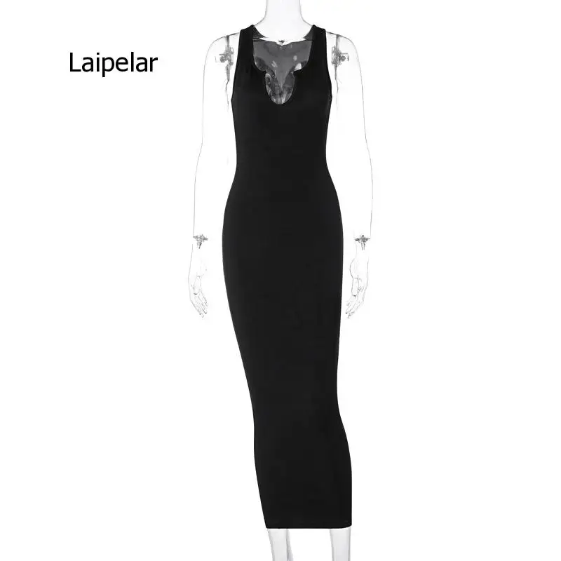 

Sexy Women 2021 Spring New Fashion U-Neck Sleeveless Slim Long Solid Color Dress
