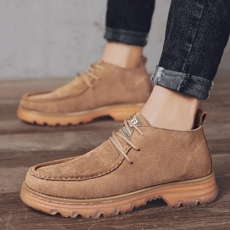Мужские ботинки осенне-зимние ботильоны винтажная Мужская обувь из флока на