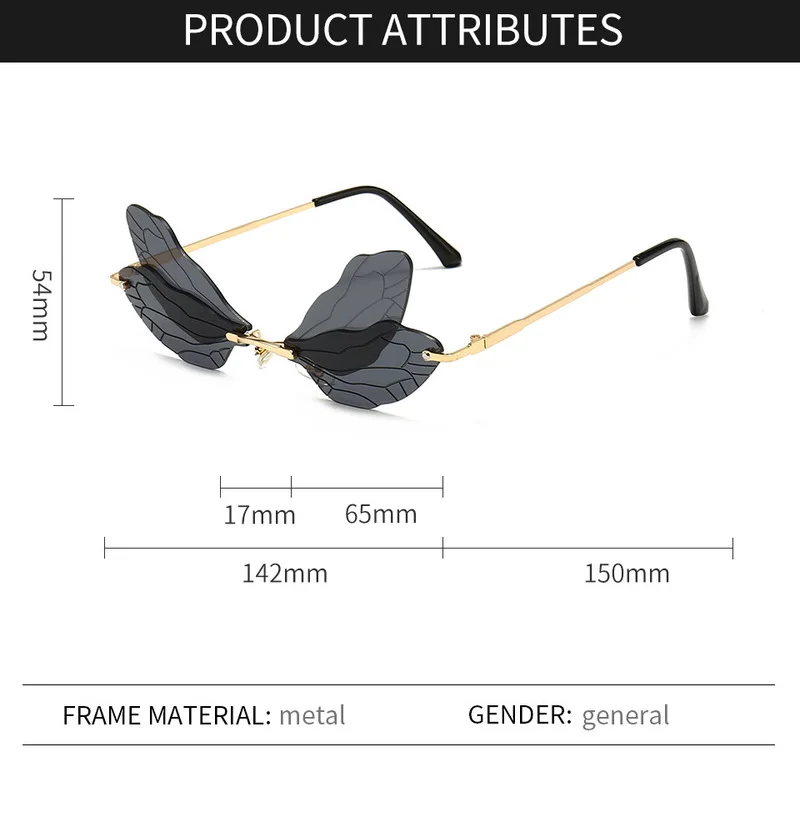 

CRSD 2020 Rimless Dragonfly Wings Sunglasses Women Steampunk Sunglasses Frameless Gradient Clear Lens Glasses Shades Oculos