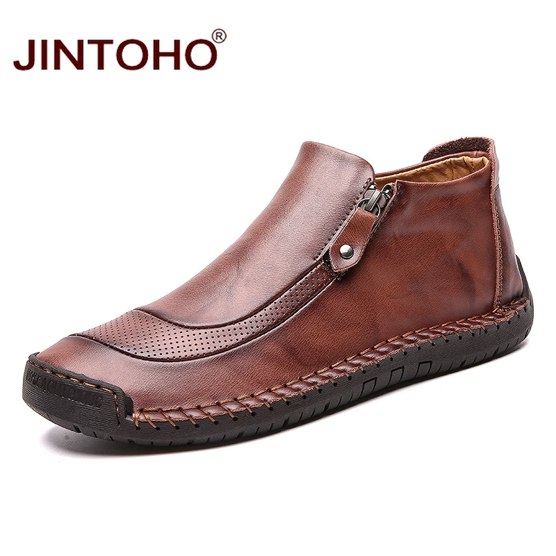 Мужские зимние ботинки JINTOHO из натуральной кожи модные мужские кожаные ботильоны