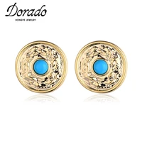 dorado vintage round stud earring for women girls simple punk fashion jewelry brincos gold color metal blue bead charms 2021