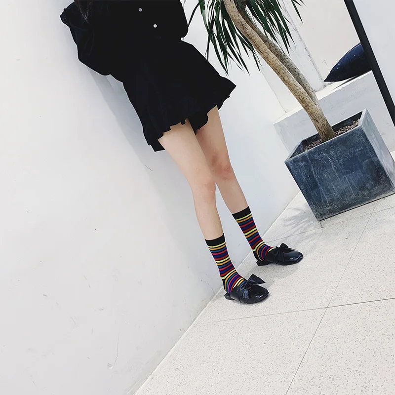 SP & CITY винтажные женские носки в радужную полоску Повседневные высокие Harajuku