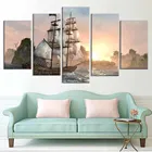 Современный декор комнатная настенная рамка 5 шт. корабль морской закат Солнечный пейзаж художественные картины плакат модульный холст HD печатные картины