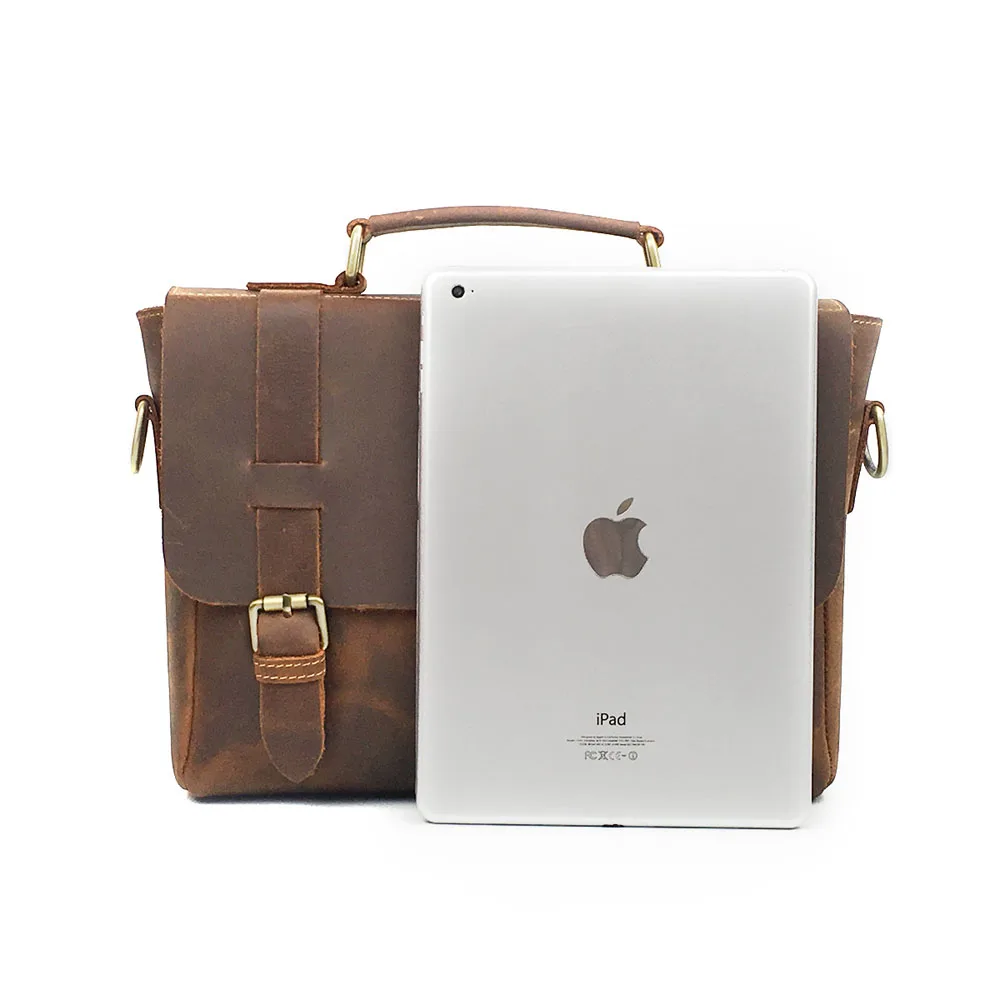 Мужские сумки из натуральной воловьей кожи портфель с клапаном на ремне через