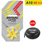 Батареи слухового аппарата Размер 10 za Rayovac Экстра расширенный, упаковка из 60, желтый Tab PR70 1,4 V тип A10 цинковый воздушный аккумулятор