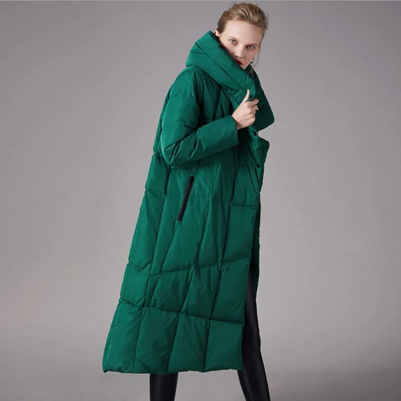 Новинка зимний пуховик для женщин зеленый выше колена утиный пух одежда толстые