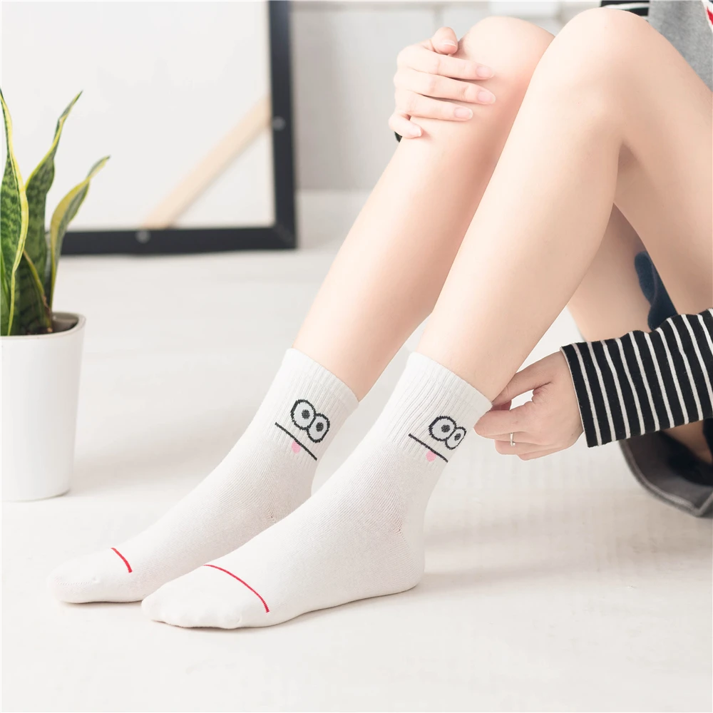 Счастливые женские забавные носочки с выражением языка Харадзюку кампус носки
