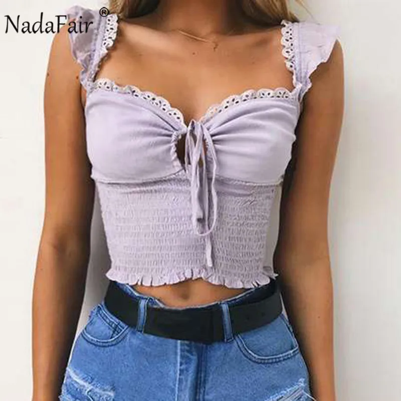 Женский кружевной топ Nadafair Cop фиолетовый плиссированный в стиле бохо с открытыми