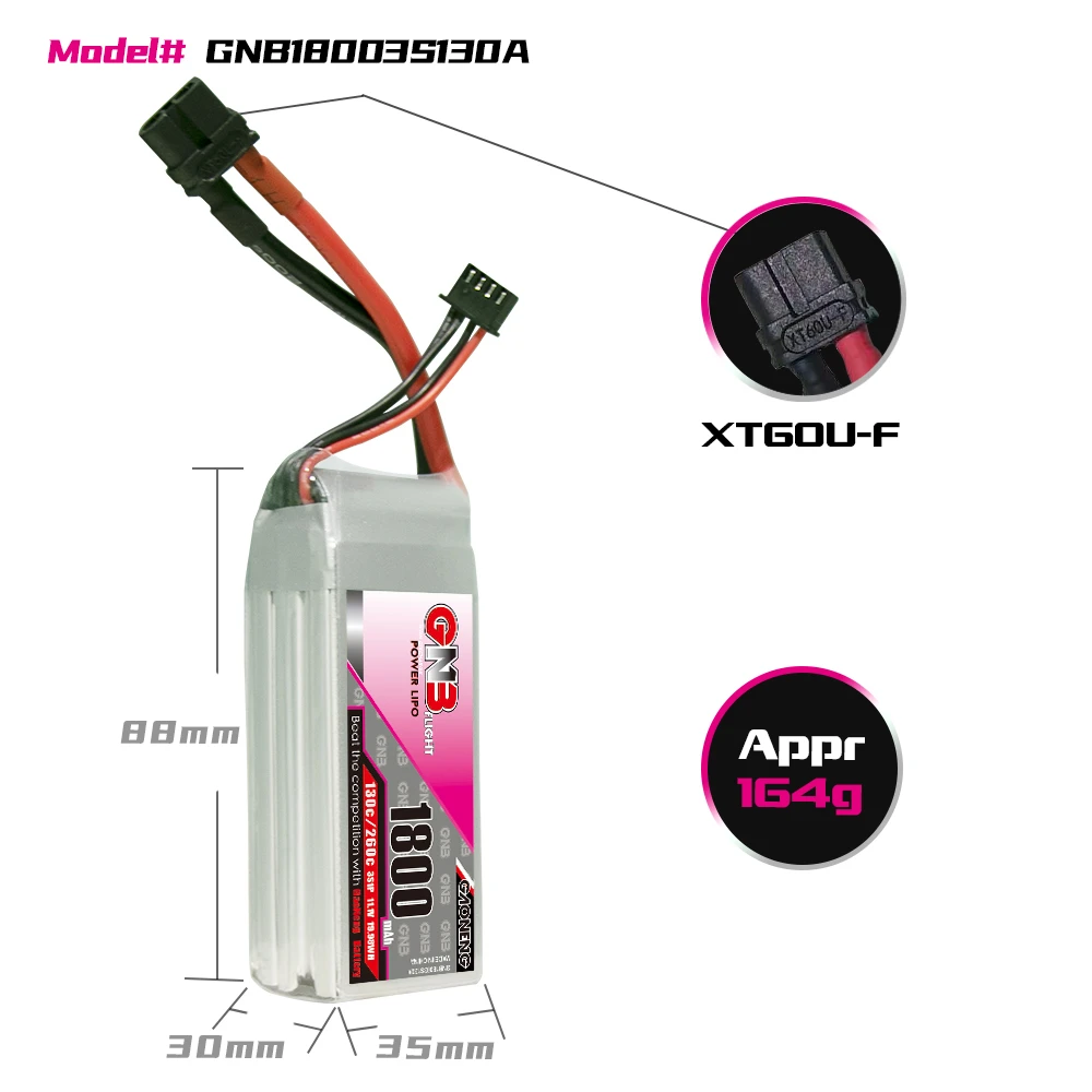 Аккумулятор Gaoneng GNB 1800 мАч 3S1P 11 1 В 130C/260C Lipo с разъемом XT60 для вертолета самолета RC FPV