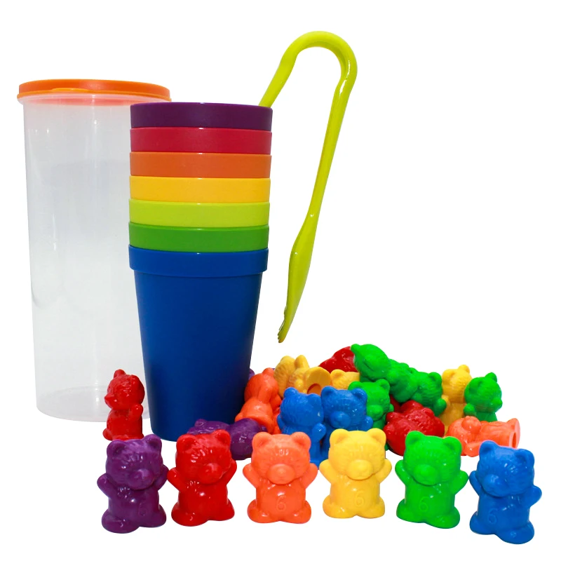 Коробка для хранения с подсчётом медведей радужная игра Монтессори обучающие