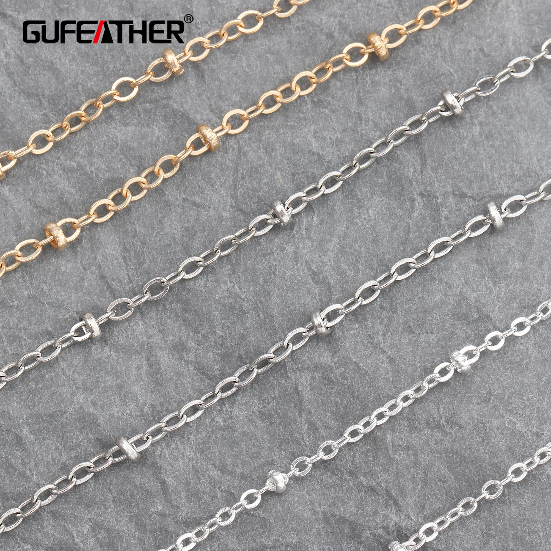 GUFEATHER C09/ширина зажима 2,5 мм/ширина цепи 2 мм/ювелирные аксессуары/цепочка из бисера/цепочка/фурнитура для ювелирных изделий/500/Сумка