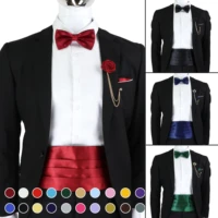 new fashion mens cummerbund bow tie brooch set black red blue waist seal for formal tuxedo business suit dinner accessories