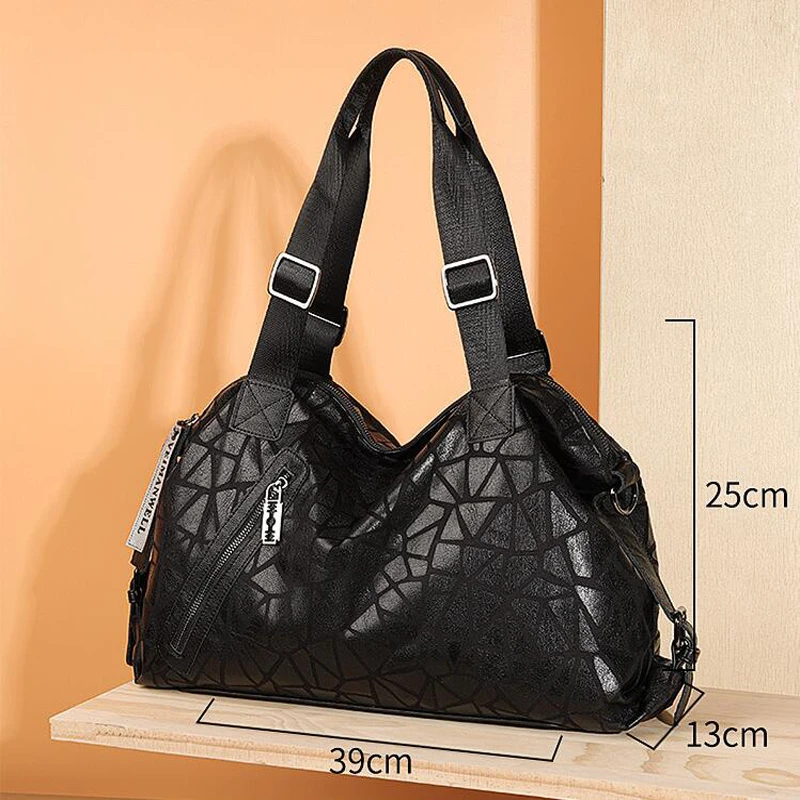 Женская сумка из натуральной кожи с геометрическим узором большая сумка-тоут