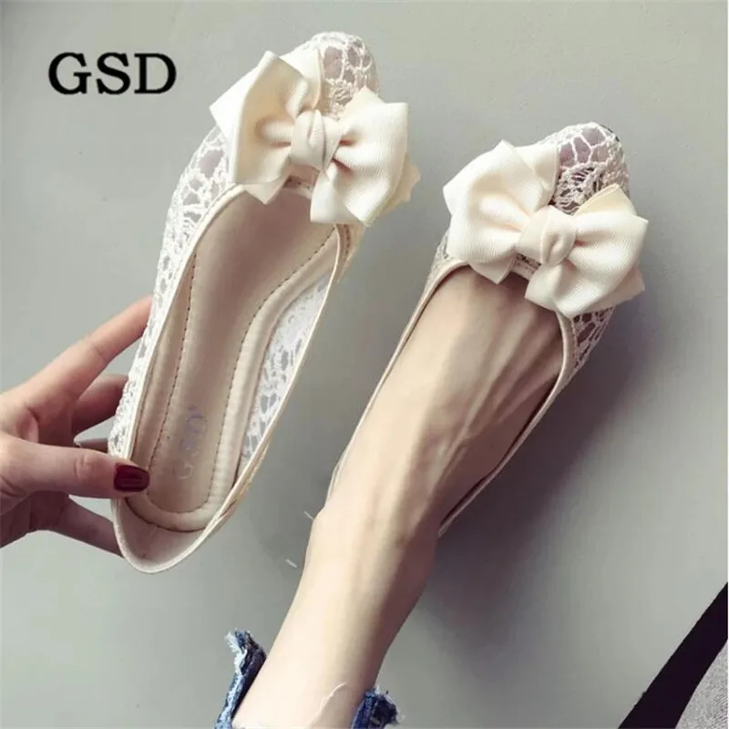 Туфли женские с бантом и острым носком кружевная дышащая удобная повседневная