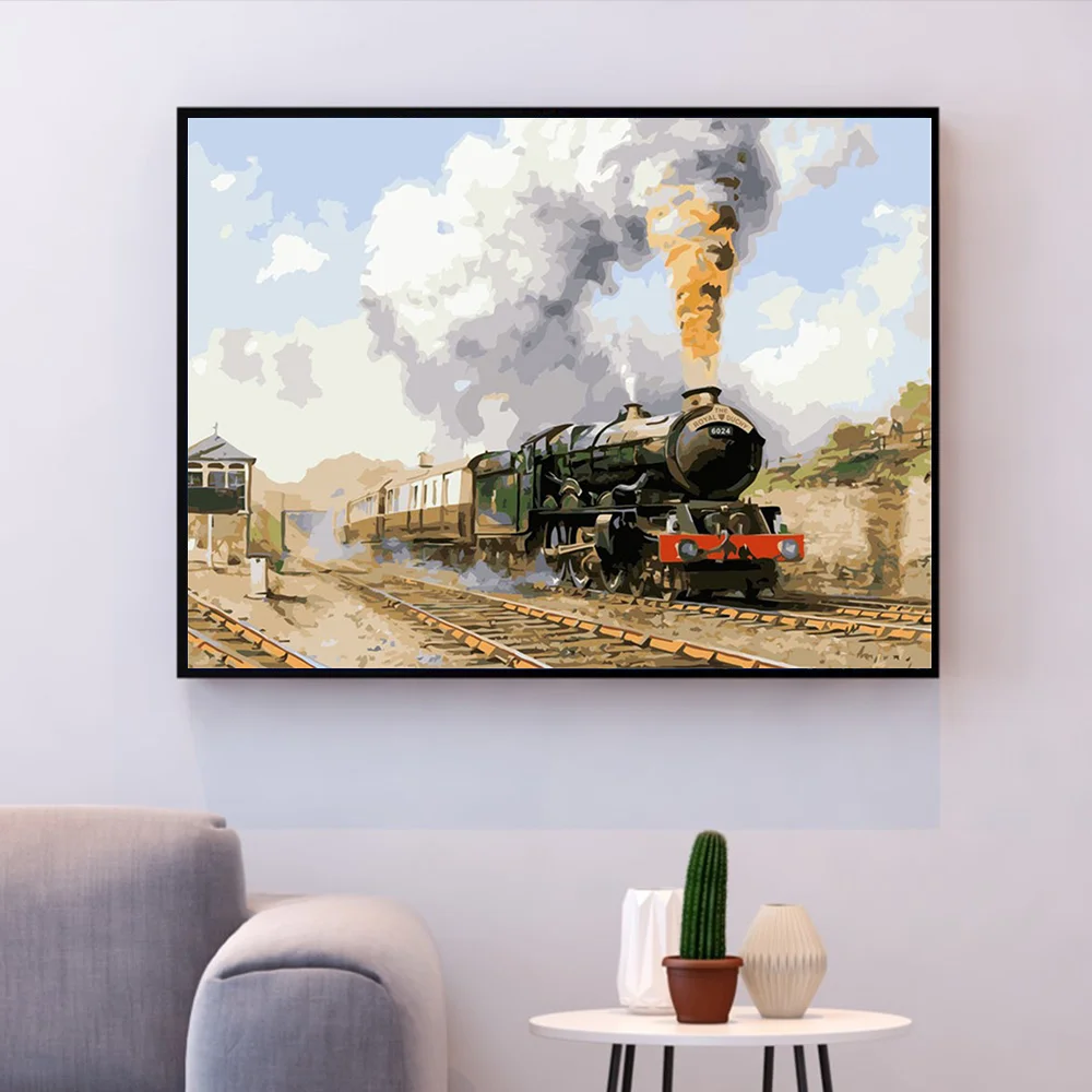 HUACAN DIY Pictures By Number Train Kits Drawing On Canvas Painting Numbers Scenery Hand Painted Picture Art Gift Home Decor | Дом и сад