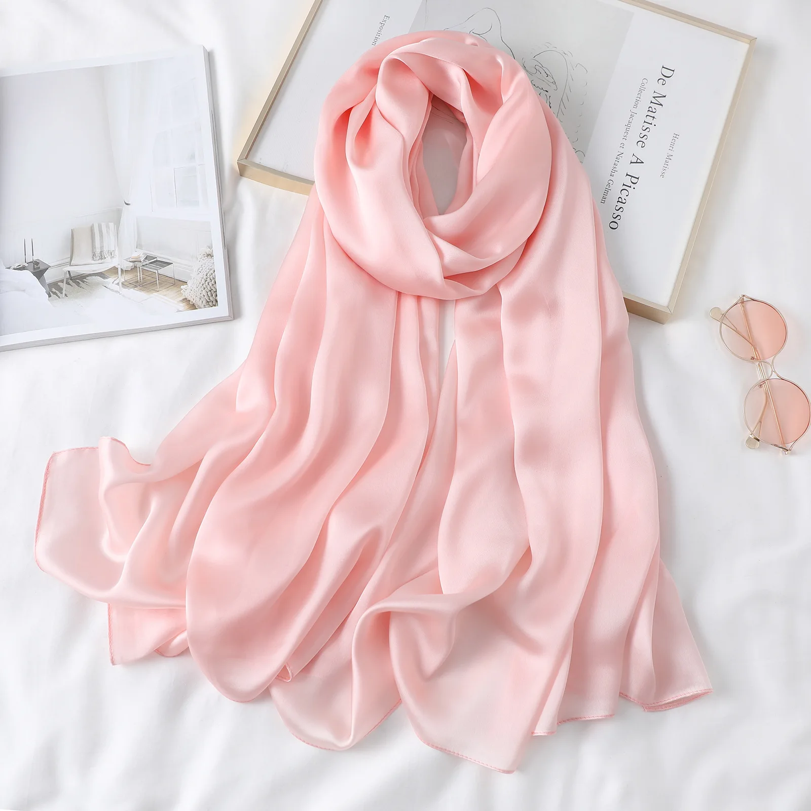 

2020 Women Four Seasons Pure Color Shawl Scarf Dual-use Oversize Neck Real Silk Scarves Feel Candy Color Fashion Tourism Scarf