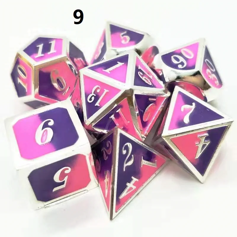 9 Новейший высококлассный 7 шт./компл. игральные кости DND набор dados rpg игральные кости настольная игра d20 dobbelstenen dados rol металлические многогранные игральные кости - Цвет: 9