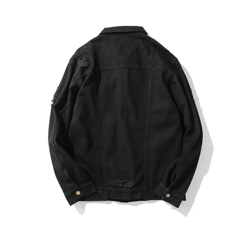 Мужская рваная джинсовая куртка KIOVNO плиссированная черного цвета потертая